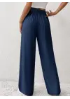 Kadın Yüksek Bel önden Bağlamalı Geniş Kesim Detaylı Uzun Pantolon