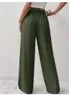 Kadın Yüksek Bel önden Bağlamalı Geniş Kesim Detaylı Uzun Pantolon