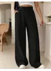 Kadın Yüksek Bel önden Bağlamalı Geniş Kesim Detaylı Uzun Pantolon