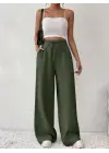 Kadın Yüksek Bel önden Bağlamalı Geniş Kesim Detaylı Uzun Pantolon