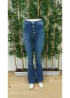Omarı Yüksek Bel Ispanyol Paça Denim Pantolon