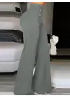 Kadın Yüksek Bel önden Düğmeli Uzun Paçaya Doğru Geniş Ithal Krep Pantolon