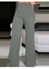 Kadın Yüksek Bel önden Düğmeli Uzun Paçaya Doğru Geniş Ithal Krep Pantolon