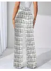 Kadın Yüksek Bel Paçaya Doğru Geniş Dokuma Pantolon