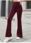 Kadın Yüksek Bel Paçaya Doğru Genişleyen Kadife Pantolon