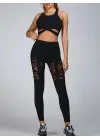 Kadın Yüksek Bel Tül Detaylı Spor Tayt