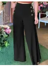 Kadın Yüksek Bel Yan Düğme Detaylı Geniş Paçalı Ithal Krep Pantolon