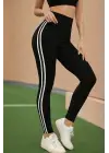 Kadın Yüksek Bel Yanları şerit Detaylı Uzun Sporcu Tayt