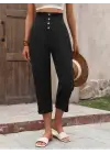 Kadın Yüksek Belli önden Düğmeli Ithal Keten Pantolon