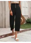 Kadın Yüksek Belli önden Düğmeli Ithal Keten Pantolon