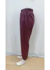 Kadın Yüksel Bel Bağcıklı Deri Pantolon