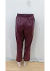 Kadın Yüksel Bel Bağcıklı Deri Pantolon