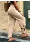 Kadın Yüksel Beli Lastikli Yan Detayı çiçek Desenli Pantolon