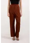 Kahverengi Yüksek Bel Kumaş Pantolon 6612