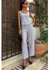 Kalın Askılı Bluz Pantolon Keten Takım 10187