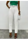 Kalın Kemerli Kumaş Pantalon   -Ekru
