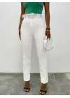 Kalın Kemerli Kumaş Pantalon   -Ekru