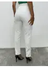 Kalın Kemerli Kumaş Pantalon   -Ekru