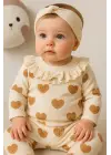 Kalp Baskılı Fisto Yaka 3 Parça Kız Bebek Takımı %100 Pamuk