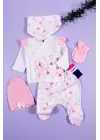 Kalp Desenli 5li Kız Bebek Hastane Çıkış Seti