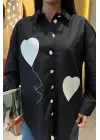 Omarı Kalp Nakışlı Oversize Gömlek