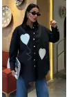 Omarı Kalp Nakışlı Oversize Gömlek