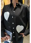 Omarı Kalp Nakışlı Oversize Gömlek