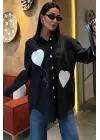 Omarı Kalp Nakışlı Oversize Gömlek