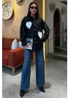 Omarı Kalp Nakışlı Oversize Gömlek