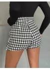 Kapaklı kaşe şort etek siyah beyaz kazayağı h261218