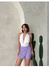 Omarı Lila Kapaklı Şort Etek - Trend Moda İlkbahar Koleksiyonu
