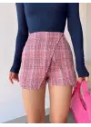 Kapaklı tüvit şort etek kırmızı