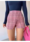 Kapaklı tüvit şort etek kırmızı