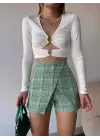 Kapaklı tüvit şort etek yeşil