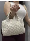 Omarı Krem Renk Kapitone Cilt Çantası