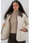 Ekru Kahve Kapitone Oversize Mont Kadın Giyim