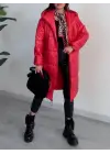 Omarı Şişme Mont Kapşonlu Bağcık Detayıyla - Kırmızı
