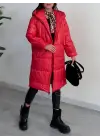 Omarı Şişme Mont Kapşonlu Bağcık Detayıyla - Kırmızı