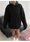 Omarı Kapşonlu Basic Siyah Sweatshirt