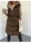 Omarı Şık Kapşonlu Şişme Yelek - Kahve Tonları