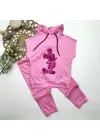 Omarı Mickey Desenli Kapşonlu Çocuk Takımı - Pembe
