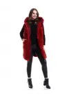 Kapşonlu Peluş Kürk Yelek Premium Kalite, Tam Astarlı, Uzun Model - Kırmızı