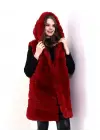 Kapşonlu Peluş Kürk Yelek Premium Kalite, Tam Astarlı, Uzun Model - Kırmızı