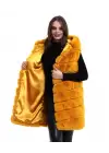 Kapşonlu Peluş Kürk Yelek Premium Kalite, Tam Astarlı, Uzun Model - Sarı