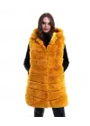Kapşonlu Peluş Kürk Yelek Premium Kalite, Tam Astarlı, Uzun Model - Sarı