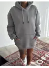 Kapşonlu Üç İplik Penye Basic SweatShirt - Boyalı Gri