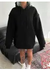 Kapşonlu Üç İplik Penye Basic SweatShirt - Siyah