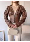 Kapşonlu yarım fermuarlı ceket kahve h24116