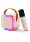 Karaoke Kablosuz Hoparlör Mikrofonlu Rgb Işıklı Bluetooth Speaker Tf Kart/usb Pembe