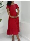 Omarı Kırmızı Kare Yaka Elbise